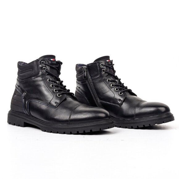 Tommy Hilfiger Men Oregon Black Faux Leather Combat Ankle Boots size 8 - Picture 1 of 10